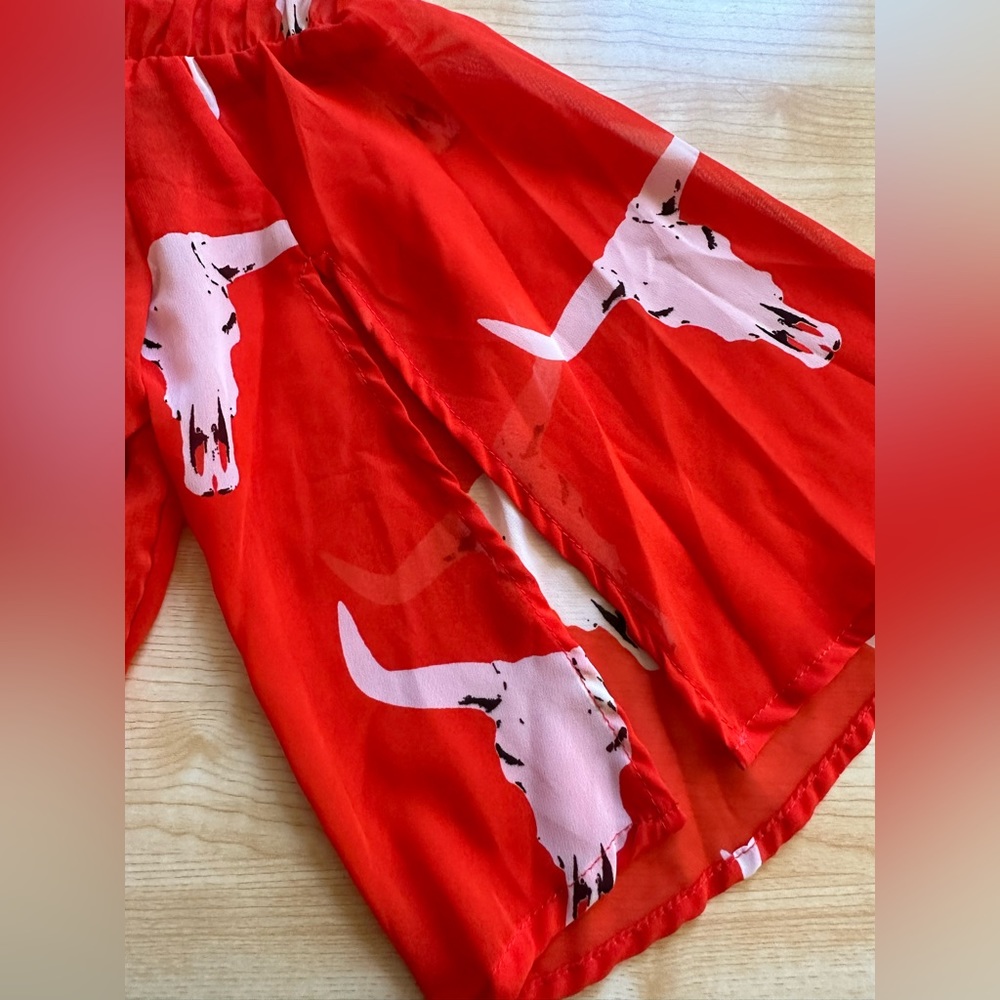 ❤️SOLD Peach Love California Cattle Skull Off The Shoulder Top, Red Orange, Ruf - Picture 15 of 16